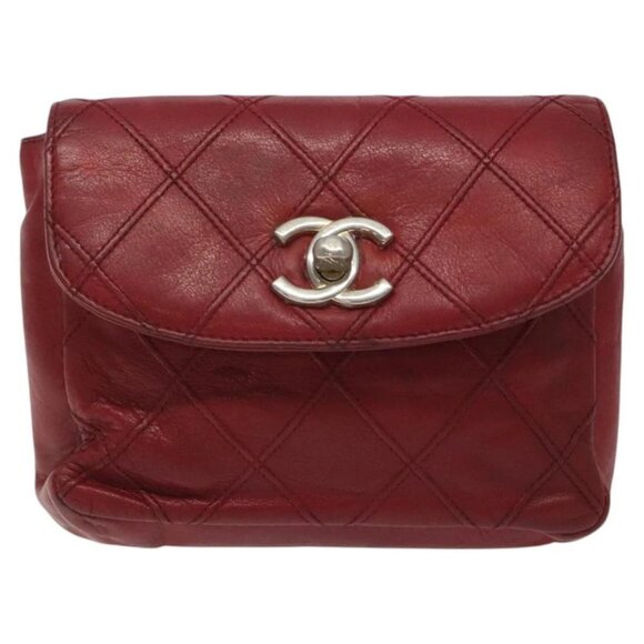CHANEL Bicolore Waist Bag Lamb Skin Red Gold CC Auth - Picture 1 of 15